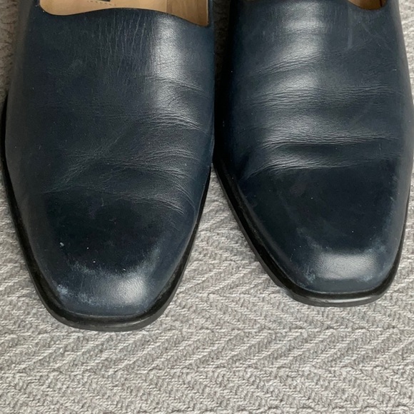 Nine West Block Heel Square Toe High Heeled Shoes Pumps 7 Blue Leather Upper - Picture 2 of 11